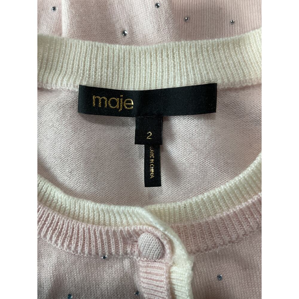 Maje Embellished Pink Rhinestone Button Front Cardigan Size M - Picture 4 of 6